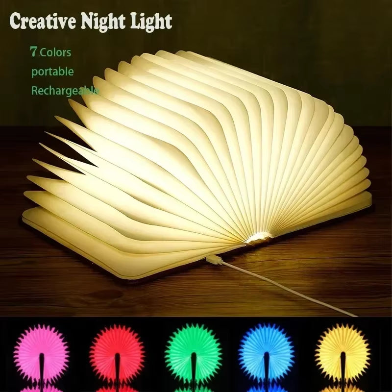 Illuminate Your Space with the Creative 3D Folding LED Night Light - A Fun RGB Wooden Book Lamp Perfect for Kids' Birthdays!