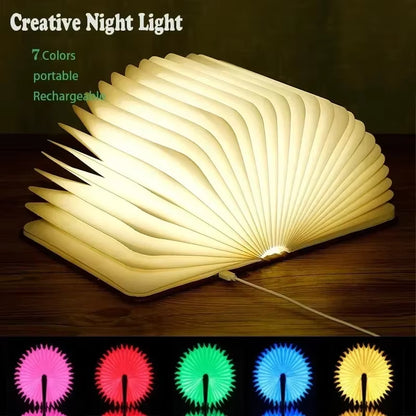 Illuminate Your Space with the Creative 3D Folding LED Night Light - A Fun RGB Wooden Book Lamp Perfect for Kids' Birthdays!